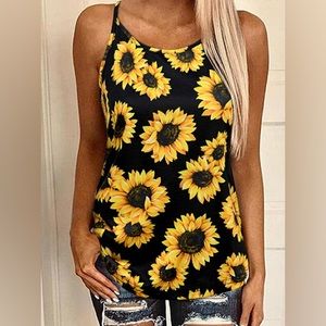 Sleeveless summer tank top, cutout, sunflower